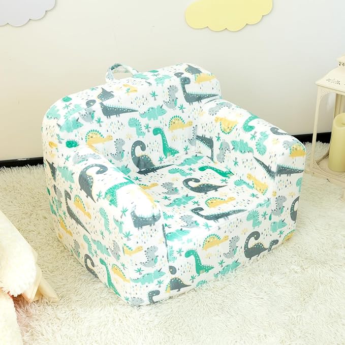 ALIMORDEN Kids Ultra-Soft Snuggle Foam Filled Chair, Single Cuddly Sofa for Boys and Girls, Dinosaur-Ruum Studio Home