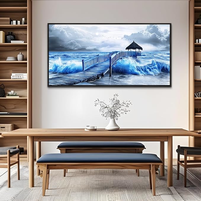 ZUITINGHUA Black Framed Canvas Wall Art For Living Room Large Wall Decor For Office Bedroom Decoration Ocean Landscape Pictures Black And White Paintings Artwork Mural Aesthetic Home Decor 30x60 In-Ruum Studio Home