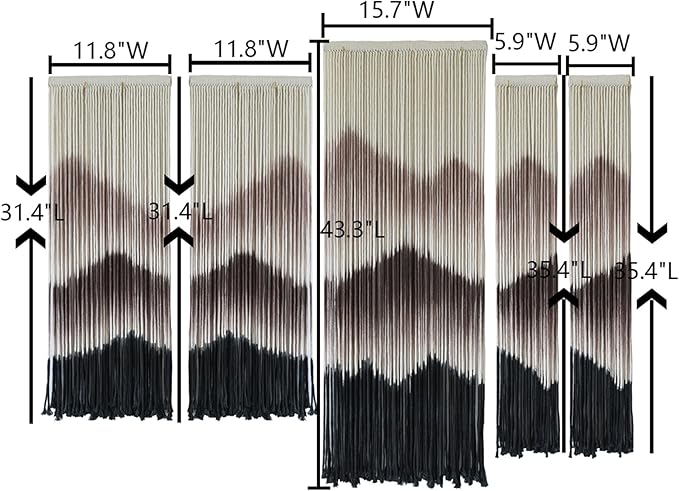 IOWER Large Macrame Wall Hanging Mountain Handmade Brown Dip-Dyed Boho Wall Decor 5Pcs Art Wall Decor for Bedroom Living Room Fiber Art Tapestry-Ruum Studio Home