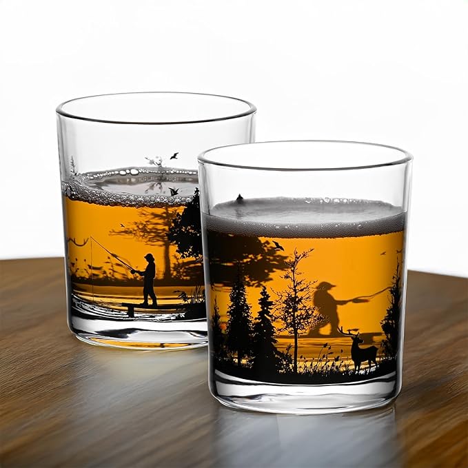 Old Fashioned Whiskey Glasses, Stemless Wine Glasses with Gift Box, 10Oz Rocks Glass for Scotch Cocktail Bourbon Vodka Liquor, Unique Gifts for Dad, Husband, Father's Day, Anniversary-Ruum Studio Home