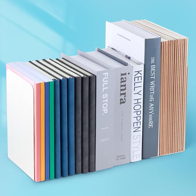 M&G Book Ends 1 Pair, White Large Metal Bookends for Shelves, L-Type Book Stopper for Heavy Books, Non-Skid Bookstand for Office Home School Supplies-Ruum Studio Home