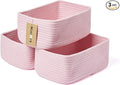Small Storage Baskets for Organizing | Closet Organizer Bins | Shelf Toy Basket | Woven Rope Baskets | Cube Decorative Box | Shallow Basket | 11.5x7.5x4.7” | 3 Packs Pink-Ruum Studio Home