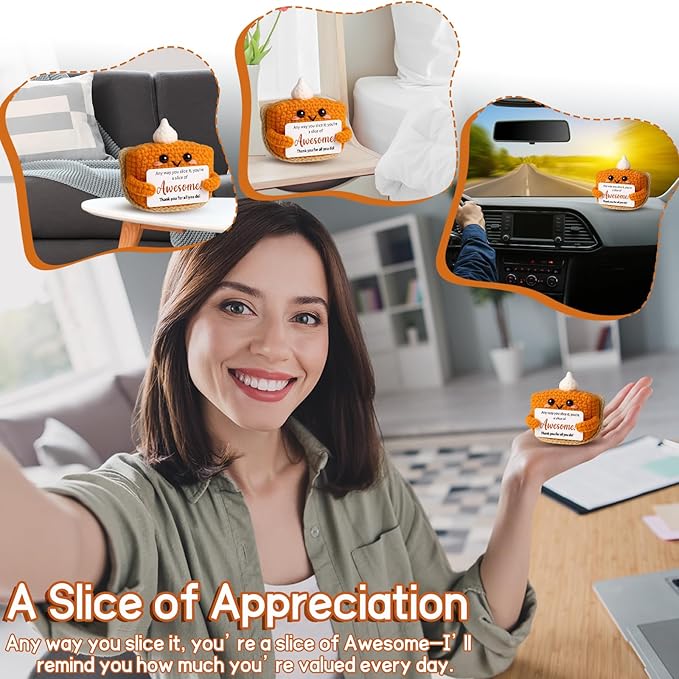 Crochet Pumpkin Pie – Fall Decor Handmade Knitted Mini Thank You Gift, Cute Appreciation Gift for Women, Daughter, Grandma Teacher, Coworker, Employee, Volunteer, Thanksgiving Desk Decor-Ruum Studio Home