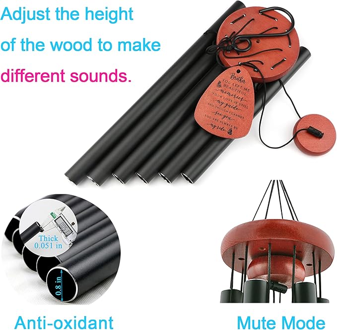 Memgift Sympathy Wind Chime for Loss of Brother - Beech Wood Memorial Wind Chime - Bereavement Gift for Loved One - Outdoor Remembrance Wind Chimes for Garden, Patio, Yard 32 Inch-Ruum Studio Home