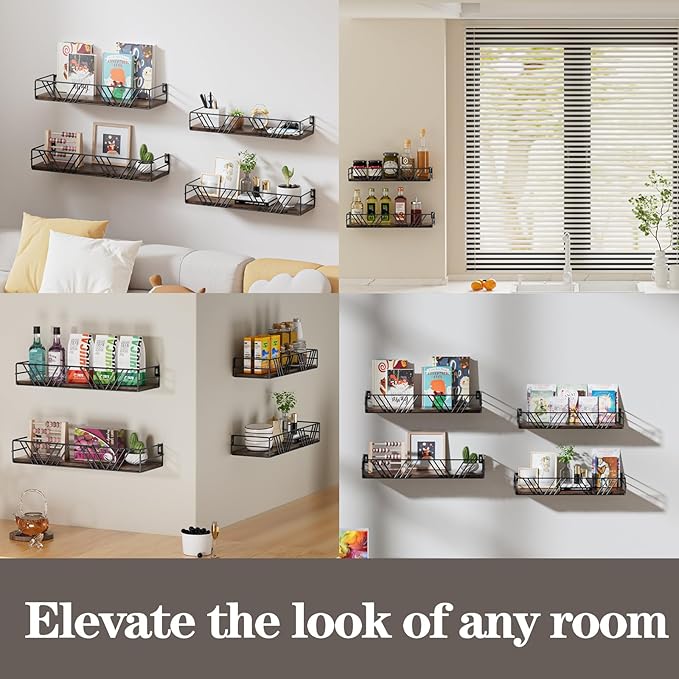 Floating Shelves for Wall Set of 4, Different Sizes Mounted Wood Floating Shelf, Wall Shelves for Living Room, Bedroom, Bathroom, Kitchen, Farmhouse Decor, Office-Ruum Studio Home