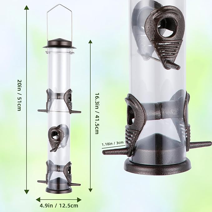 MIXXIDEA 1PK Metal Bird Feeders with 6 Feeding Ports,Tube Bird Feeder with Steel Hanger,Hard Plastic Wild Bird Feeder for Outdoors Hanging, Attracting Birds in Your Lawn, Garden, Balcony–Coffee-Ruum Studio Home