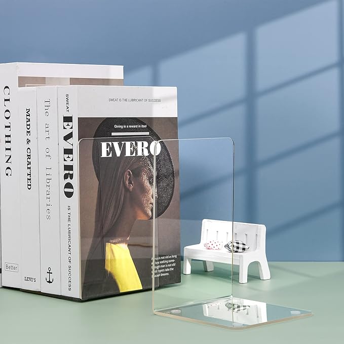 Lulonpon 2 Pieces Book Ends, Bookend, Books Ends for Shelves, Books Ends for Heavy Books, Clear Bookends, Acrylic Bookends for School, Library,Desktop Organizer and Book Shelves-Ruum Studio Home