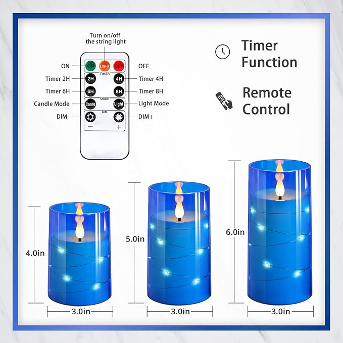 NURADA Flickering Flameless Candles: 3D Wick Built-in Star String Lights Acrylic Unbreakable Battery Operated LED Pillar Candles with Remote and Timer - 3 Pack for Wedding Valentine's Day Decor-Ruum Studio Home
