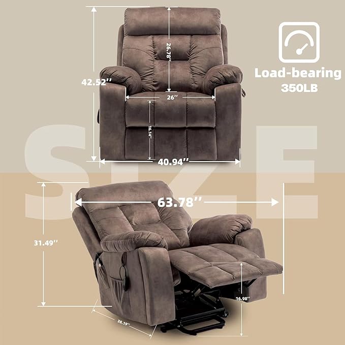 Power Lift Recliner Chair for Elderly, Lazy Boy Recliner Chair with Massage and Heating, 26in Extra Wide Recliner Seat with Cup Holder, Adjustable Electric Reclining Chair for Big Man-Ruum Studio Home