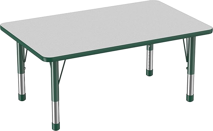 FDP Rectangle Activity School and Classroom Kids Table (30 x 48 inch), Chunky Toddler Legs, Adjustable Height 15-24 inches - Gray Top and Green Edge-Ruum Studio Home