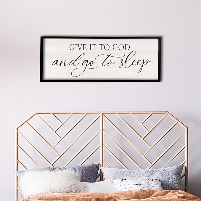 comurdyo Give It To God And Go to Sleep Sign 40''×15'' Master Bedroom Above Bed Wall Decor Wood Framed Couple Large Farmhouse Guest Room Rustic Simple Over Bedside Wall Art Hanging Decor (Black)-Ruum Studio Home