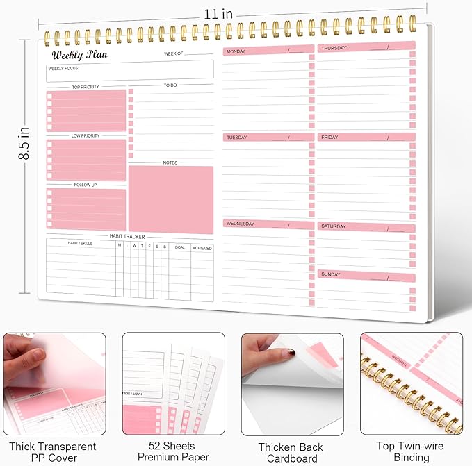 Weekly Planner Notepad Undated Weekly Goals Schedule Planner To Do List Notebook Planning Pad Calendars Organizers Habit Tracker Journal for Man & Women,52 Weeks (8.5x12")-Ruum Studio Home