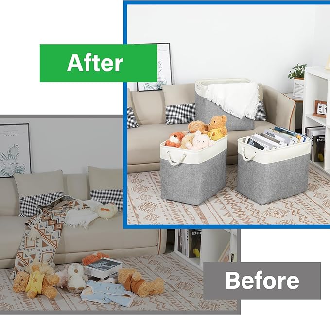 Bidtakay Extra Large Storage Baskets for Organizing 17x12x15.1 inch 3-Pack Fabric Closet Organizers Storage Bins with Handles Foldable Storage Baskets for Shelves Clothes XL-White&Grey-Ruum Studio Home