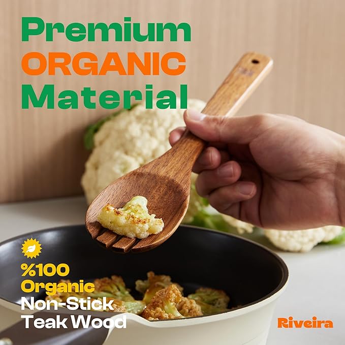 Riveira Teak Wooden Spoons for Cooking Set of 6 – Natural Teak Wooden Cooking Utensils, Wooden Spatula, Wooden Spoon - Premium Quality Wooden Utensil Set for Non-Toxic Cooking-Ruum Studio Home