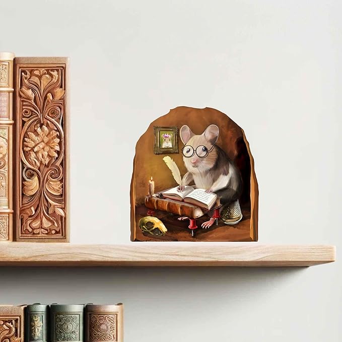 Mouse Reading Book, Wall Decor Sticker Decal, Kids Room, Classroom, Home, Bedroom, Bookcase, Book Lover, of Mice and Men, Children, Adorable, (Novelist Mouse)-Ruum Studio Home
