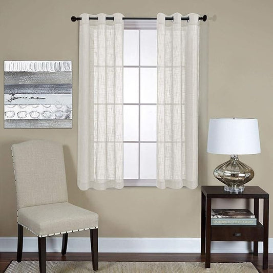 MIUCO Semi Sheer Curtains Poly Linen Textured Solid Grommet Curtains 63 Inches Long for Living Room 2 Panels (2 x 37 Wide x 63" Long) Beige-Ruum Studio Home