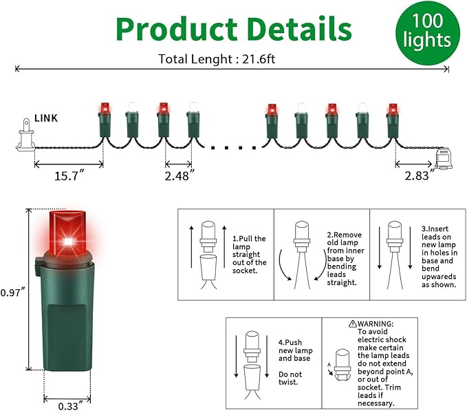 100 Count RED and White - String Lights - 21.6FT LED Christmas Lights, Mini led Lights for Indoor Outdoor Home Holiday Party Wedding Independence Day Decoration-Ruum Studio Home