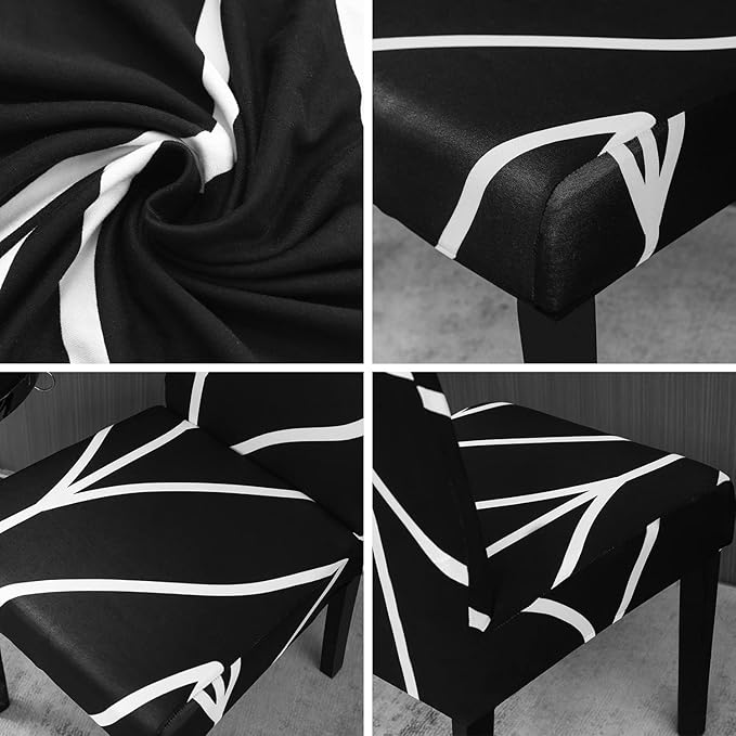 JQinHome Black Chair Covers for Dining Room Set of 4, High Stretch Removable Washable Parsons Chair Slipcover for Home Party Hotel Wedding Ceremony (4PCS, Geometric)-Ruum Studio Home