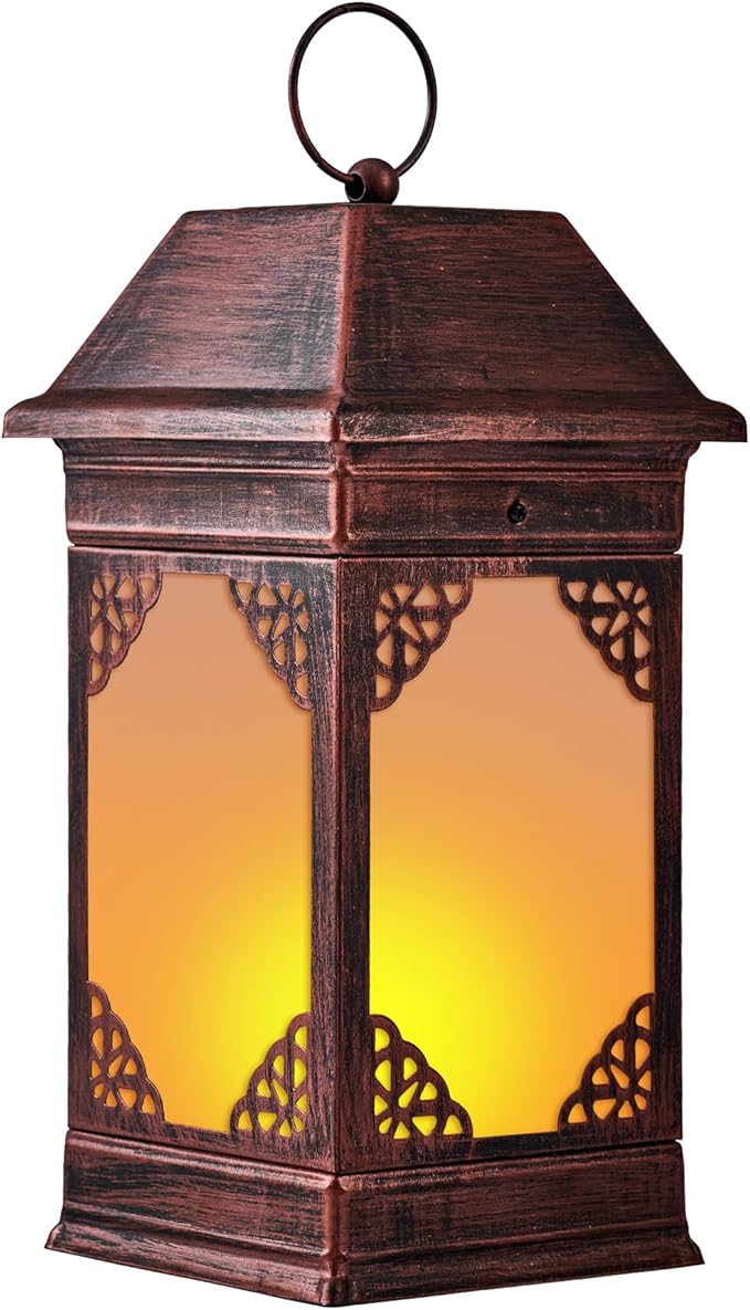14" Solar Lanterns Outdoor Waterproof, Glass Flickering Flame Solar Lantern, Hanging Metal Lantern Decorative for Patio Front Porch Garden Backyard Tabletop Party Decoration-Ruum Studio Home