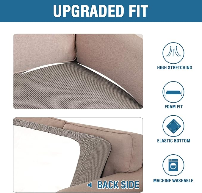 H.VERSAILTEX Super Stretch Individual Seat Cushion Covers Sofa Covers Couch Cushion Covers Slipcover Sets Thick Jacquard Textured Twill Fabric (1 Piece Loveseat Cushion Cover, Taupe)-Ruum Studio Home
