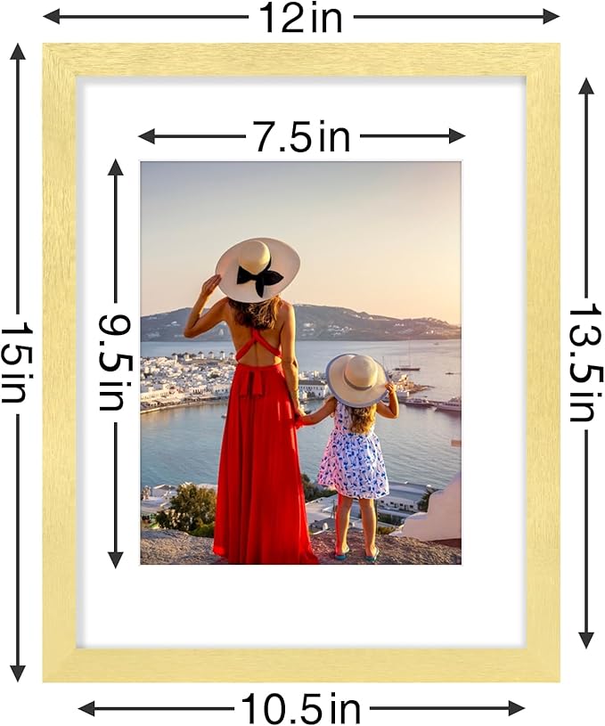 Vittanly 11x14 Picture Frames Set of 9, Shatter Resistant Plexiglass, Display 8x10 Pictures with Mat or 11x14 without Mat, Photo Frames for Wall or Tabletop, Engineered Wood, Gold-Ruum Studio Home