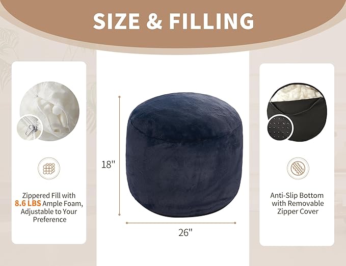 Boho Ottoman Living Room Furniture 26"x18" Round Ottomans Pouf Couch Foot Rest Navy Pouf Ottoman Foot Rest with Foam Chunk Filling Pouffe Ottomans Stuffed Foot Rests Poufs for Couch-Ruum Studio Home
