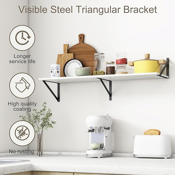 36"W x 12"D Floating Shelves, Black Deep Floating Shelves for Wall with Brackets, 12 Inch Deep Wall Shelves for Books, Wide Display Storage Shelves for Bathroom, Living Room, 36 Inch Long, Set of 2-Ruum Studio Home