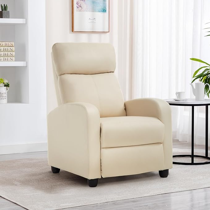 BestMassage | Recliner Chair | No Massage Function | Pu Beige | with Lumbar Support, Adjustable Push Back, Wide Armrests, Footrest & Padded Seat | Easy Assembly | for Living Room, Home Theatre-Ruum Studio Home