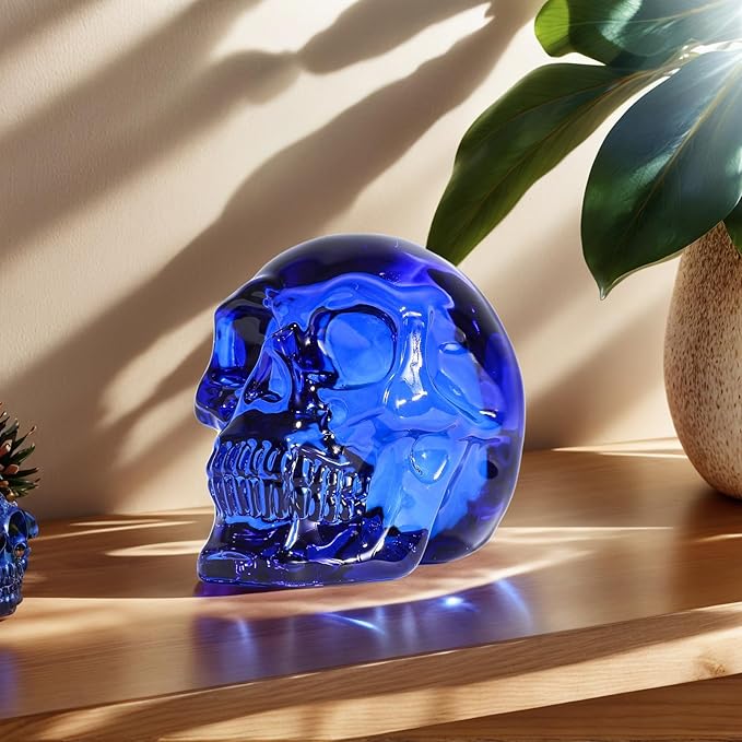 Model Statue for Halloween Decor Indoor Blue Crystal Skull Decorative Figurine Gifts for Women Husbands Halloween Head Figurine Decoration Gift (Blue Skull)-Ruum Studio Home