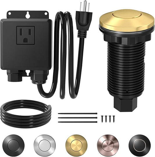 Joinfworld Garbage Disposal Air Switch Kit Waterproof Garbage Disposal Button Kit with Long Garbage Disposal Switch Brushed Brass/Brushed Champagne - UL Listed-Ruum Studio Home