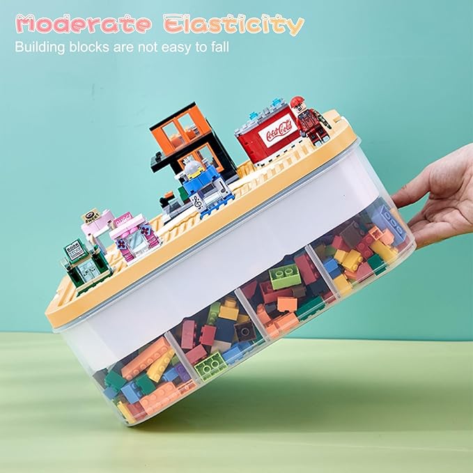 Toys Organizer Storage Case for Lego Box Kids Toy Stackable Building Blocks with Lids Bins Adjustable Lego Storage Containers Plastic Toy Box 1 Layer (Lemon)-Ruum Studio Home