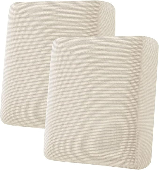 H.VERSAILTEX Super Stretch Individual Seat Sofa Covers Couch Slipcover Sets Thick Jacquard Textured Twill Fabric (2 Piece Medium Sofa Cushion Covers, Natural)-Ruum Studio Home