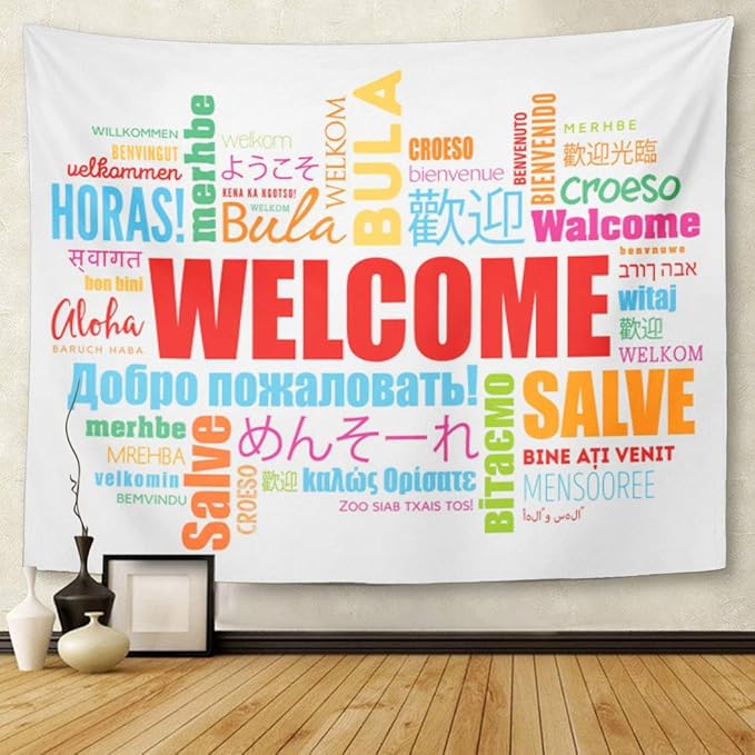 TOMPOP Tapestry World Welcome Word Cloud in Different Languages Conceptual Multilingual Home Decor Wall Hanging for Living Room Bedroom Dorm 50x60 Inches-Ruum Studio Home
