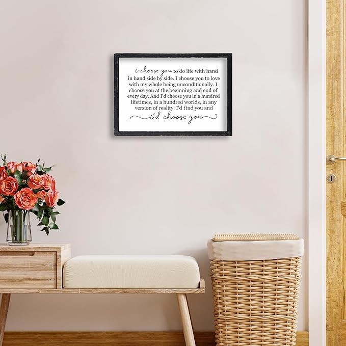 I Choose You To Do Life Sign Wall Decor 16X11 I Love You InchRomantic Marriage Art Wooden Framed Wall Hanging (Black)-Ruum Studio Home