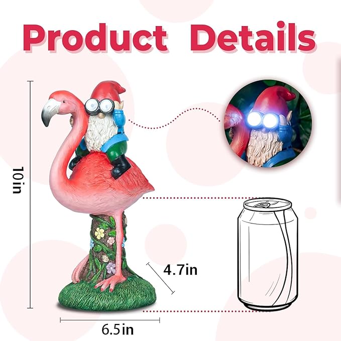 Solar Flamingo Gnome Garden Decor Statue, Outdoor Funny Solar Light Decoration for Yard, Patio, Lawn, Unique Housewarming, Birthday Gift for Women, Mom, Grandma-Ruum Studio Home