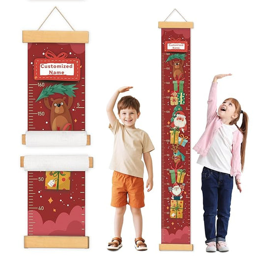 Personalized Name Growth Chart Wall Decor for Kids – Canvas Removable Height Chart Measuring Ruler 59" x 7.9" （Santa Claus Gifts）-Ruum Studio Home