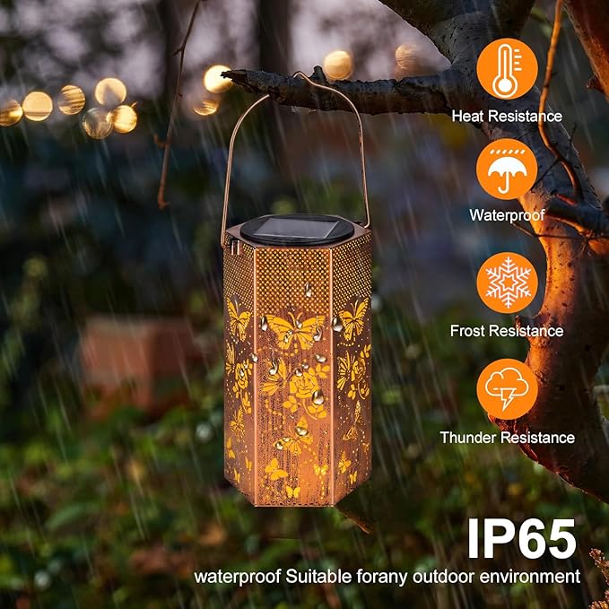 2 Pack Butterfly Solar Lanterns Outdoor Waterproof - Birthday Gifts for Women, Mom, Butterflies Solar Lights Outdoor Hanging Garden Decor for Outside, Patio, Outdoor, Yard, Lawn, Balcony-Ruum Studio Home