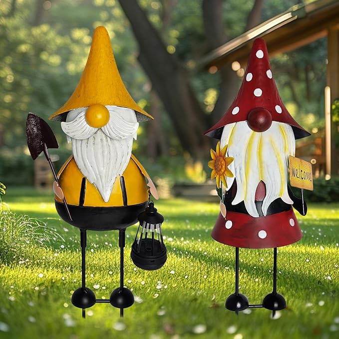HONGLAND Metal Gnome Yard Art -18 Inch Metal Gnome Statue Garden Decor -3D Garden Outdoor Decorations -Christmas Holiday Lawn Patio Yard Garden Decor-Ruum Studio Home