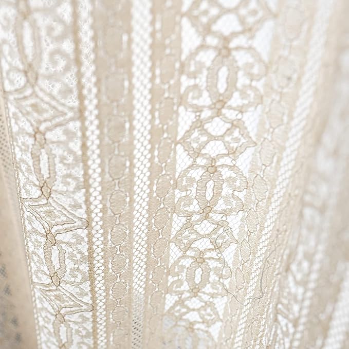 Sutuo Home Boho Sheer Curtain Valance Crochet Lace with Bohemian Hollow Knitted Handmade Tassels, Short Rustic Window Treatment for Kitchen Cafe, Rod Pocket, 1 Panel 59" W x 24" L,Beige-Ruum Studio Home