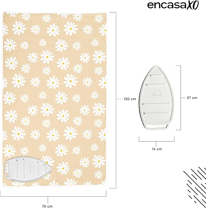 Encasa XO Ironing Mat/Pad (Large 48"x28") with 3mm Padding & Silicone Iron Rest for Steam Pressing on Tabletop or Bed - Heat Resistant, Portable, Quilting & Travel Blanket - Daisy Beige-Ruum Studio Home