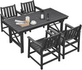 HDPE Patio Dining Set, 5-Piece Outdoor Table and Chairs with Umbrella Hole, Modern Outdoor Dining Set for 4, HDPE Outdoor Patio Furniture Dining Sets for Deck, Poolside, Porch, Obsidian-Ruum Studio Home