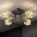 Modern Crystal Ceiling Light,Semi Flush Mount Ceiling Light Fixture with 4-Lights,Black and Gold Sputnik Chandeliers for Bedroom,Dining Room,Farmhouse Kitchen,Office,Entryway Hallway-Ruum Studio Home