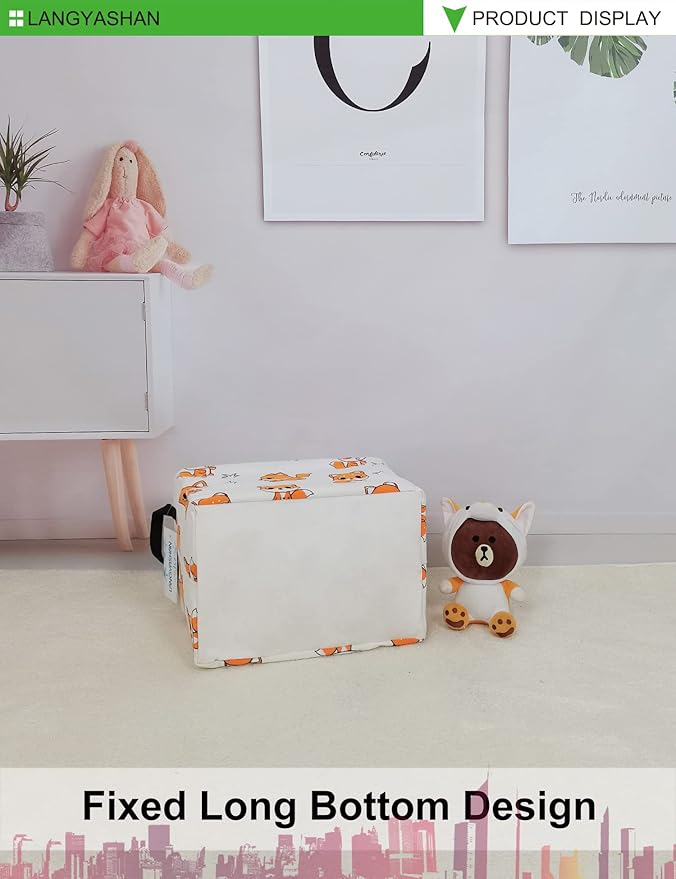 LANGYASHAN Rectangular Storage Bin Collapse Canvas Fabric Cartoon Storage Basket with Handles for Organizing Home Kitchen Boys and Girls Toys Office Closet Shelf Baskets(Rec Fox)-Ruum Studio Home