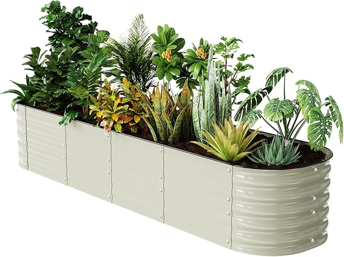 Raised Garden Bed Kit 8×2×1.4 FT Magnesium-Aluminum-Zinc Stainless Steel Metal Planter Box for Planting Outdoor Plants Vegetables (Beige)-Ruum Studio Home