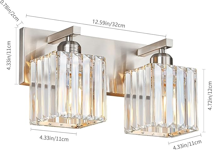 Modern Vanity Light 2-Lights Brushed Nickel Vanity Light Crystal Bathroom Wall Light Bathroom Light Fixtures-Ruum Studio Home