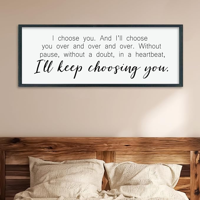 LuZhiQiang I'll Keep Choosing You Wall Decor 40"×15" for Master Bedroom Above Bed Sign I Choose You Large Wood Framed Wall Hanging Art (Black)-Ruum Studio Home
