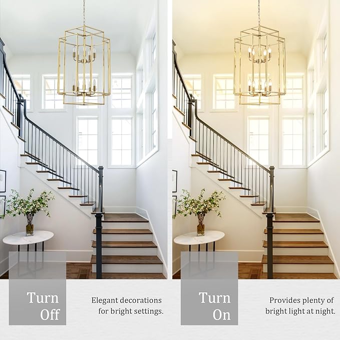 30" Farmhouse Gold Chandelier, 10-Light Foyer Lighting Fixtures, Lantern Tiered Pendant Light Fixtures, Metal Rustic High Ceiling Chandelier for Dining Room Entryway Staircase-Ruum Studio Home