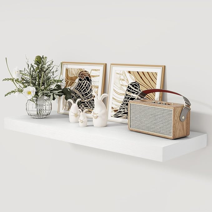 White Floating Shelves 36 Inch Long, 12 Inch Deep Floating Shelves for Wall, 36 x 12 Shelves for Wall Storage & Display, 2" Thick Floating Shelf for Bathroom, Living Room, Bedroom, Set of 1-Ruum Studio Home