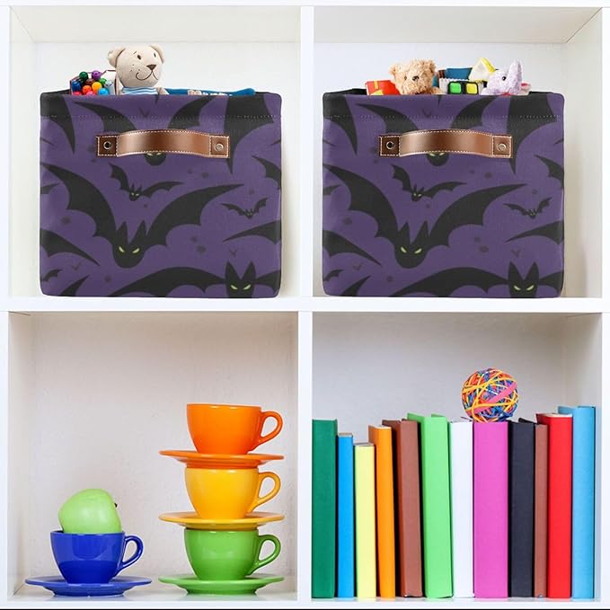 Storage Basket Bin Halloween with Bat Organizer Basket Collapsible Shelf Basket Cube with handle for Nursery Bedroom Bathroom-Ruum Studio Home