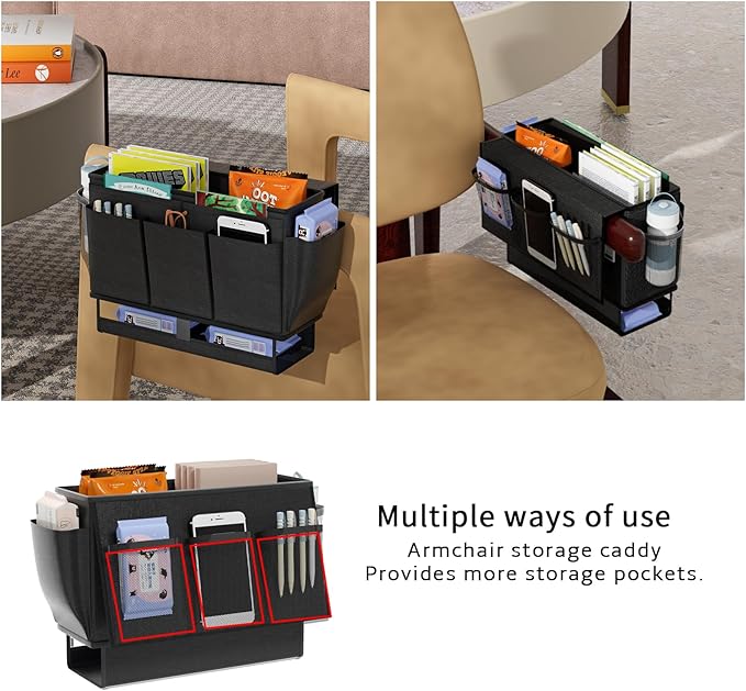 Bedside Caddy, Bed Organizer with 11 Pockets and Power Strip Holder,Versatile Bedside Storage Caddy for Home,Dorm,Bunk,Hospital,Crib Bed (Black)-Ruum Studio Home